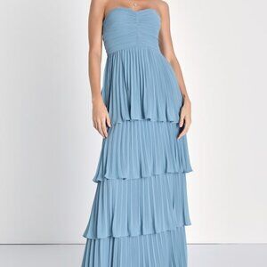 Lulus Seriously Sensational Light Blue Strapless Tiered Maxi Dress - Size XS